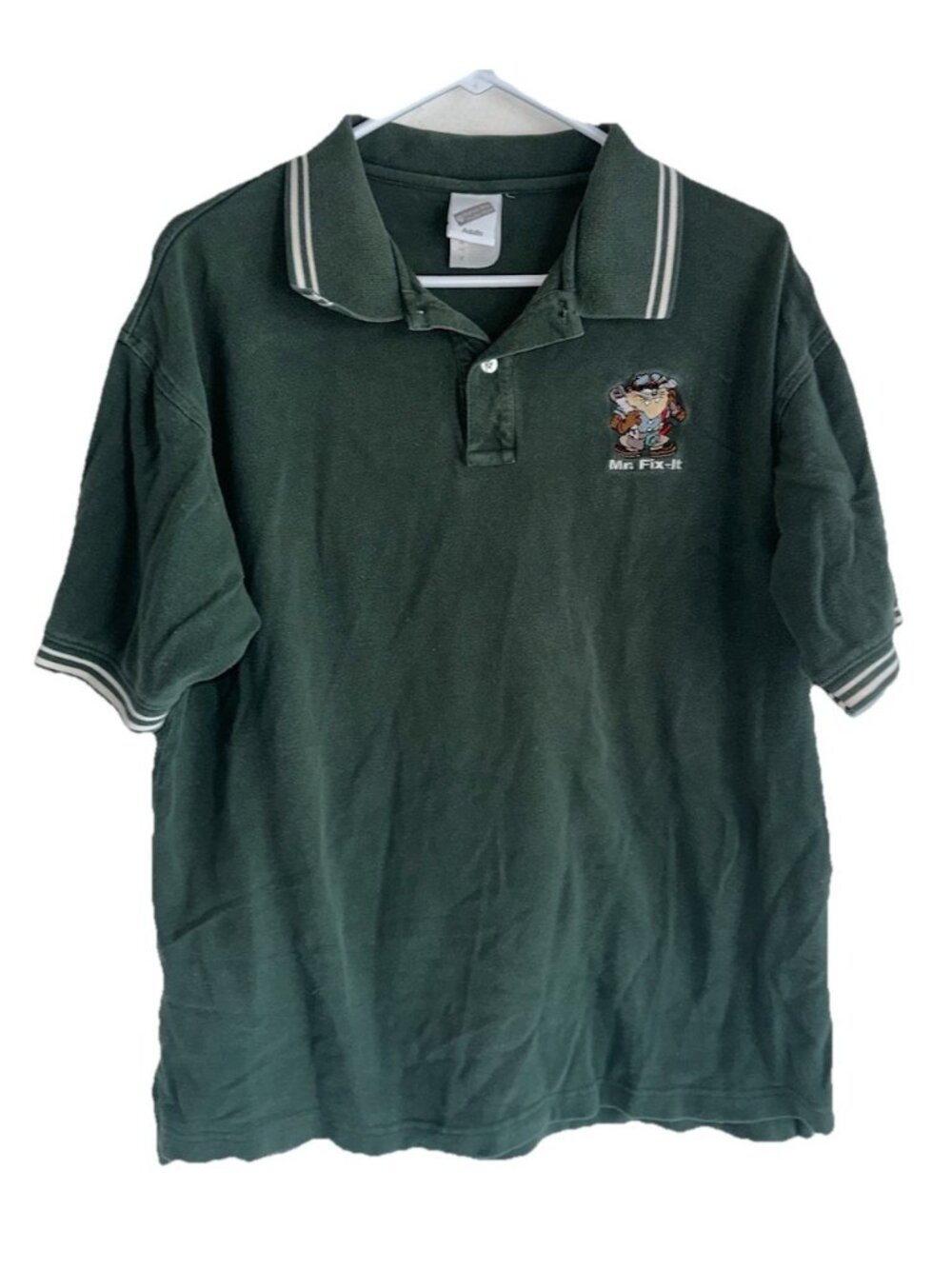 Warner Bros Studio Store Mens M Vintage 90s Taz Mr Fix-It Polo Green Dad Preppy
